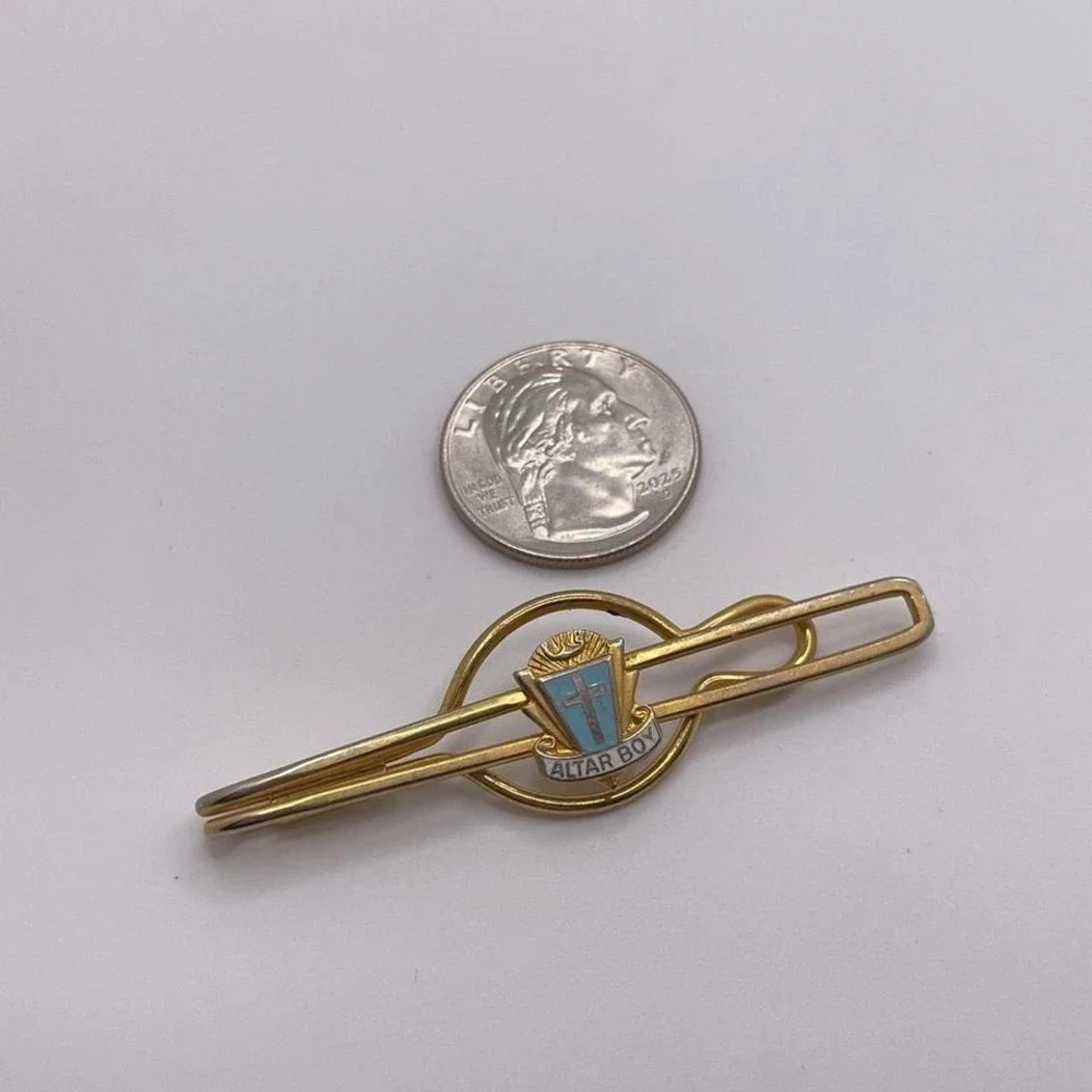 VTG 60s Oddity Tie Clip Altar Boy Gold Tone Cross Catholic Formal 1960s‎
